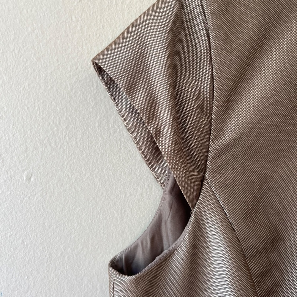 Calvin Klein Sz 6 Sheath Mandarin Collar Button Wrap Midi Dress Lined Khaki - Picture 6 of 8